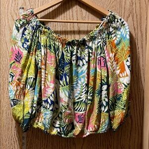 Vibrant Tropical Print Off-Shoulder Crop Top